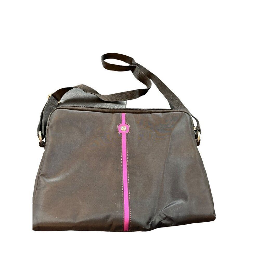Swiss Gear Black Shoulder Bag With Pink Accent Stripe & Adjustable Strap 14"